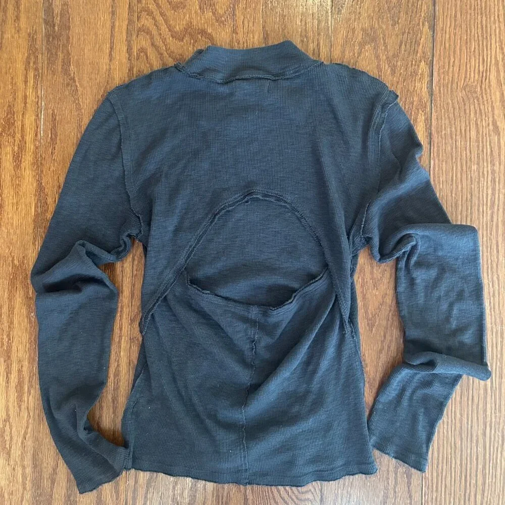 Free People Distant Sun Tee Open Back Long Sleeve Mock Neck Size Small Boho Yoga